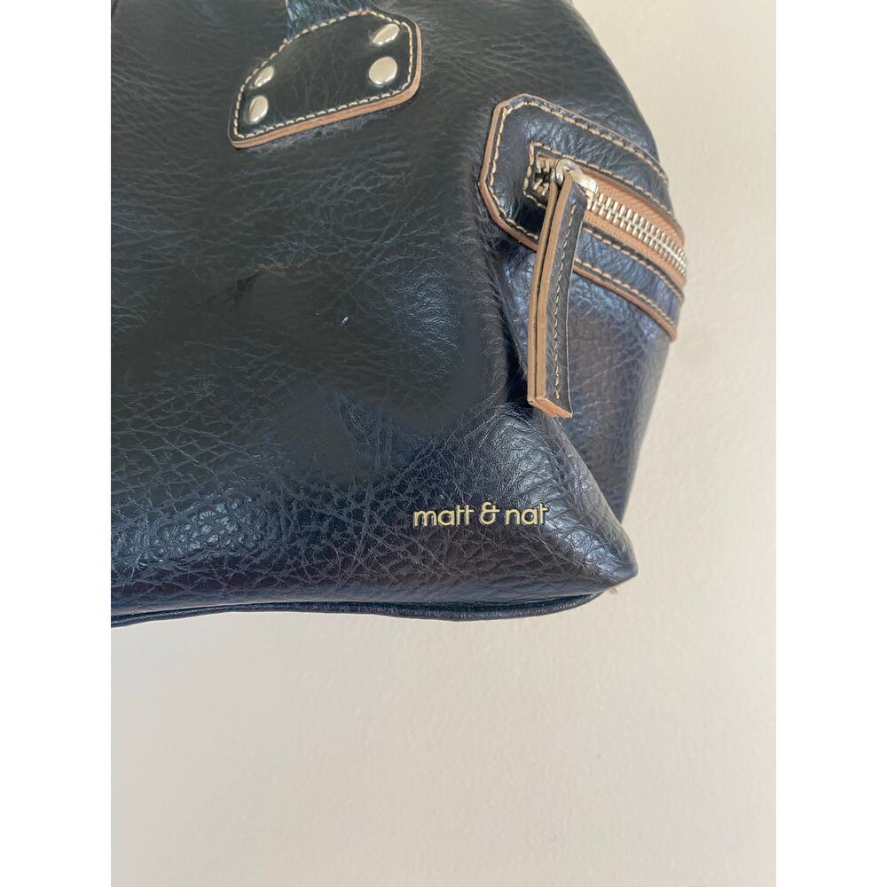 Matt & Nat Black Shoulder Bag with Tan Trim and Gold Logo